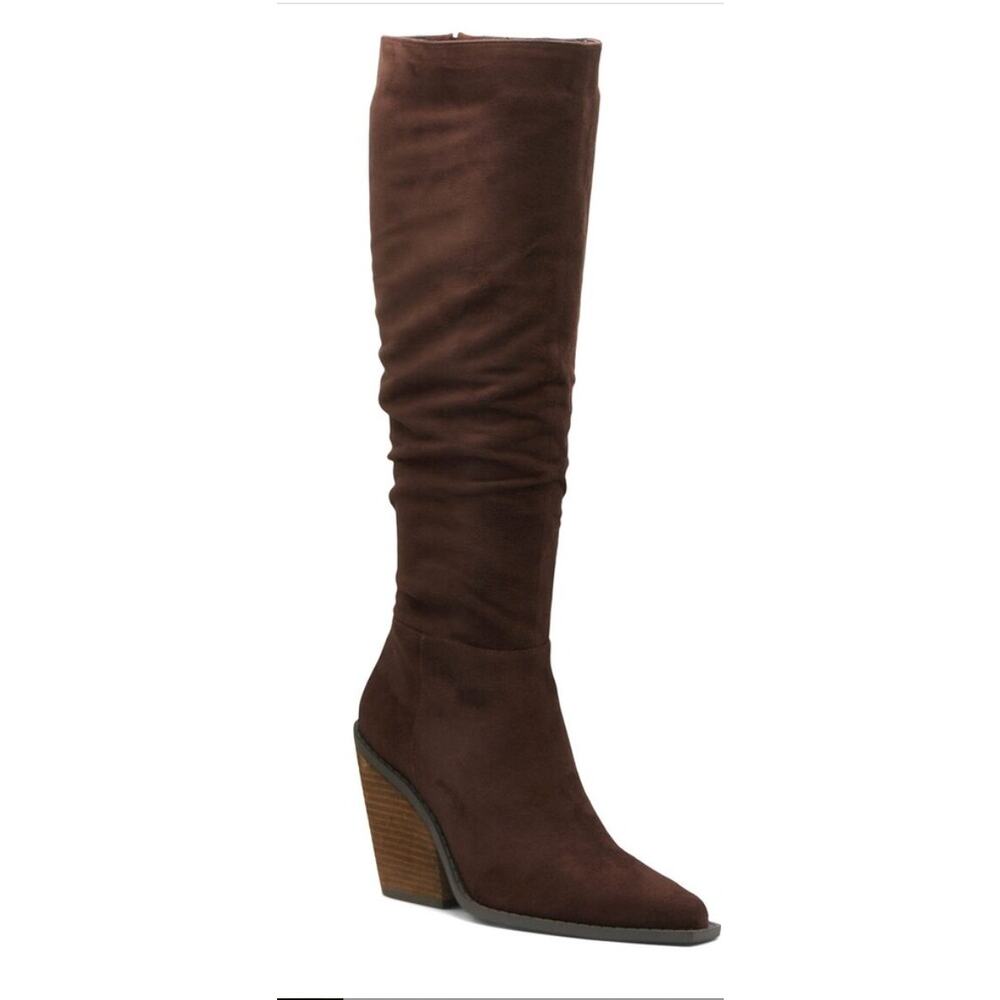 Charles David Wire Tall Boots Brown Microsuede Size 7 NWOB Textile Upper Fall